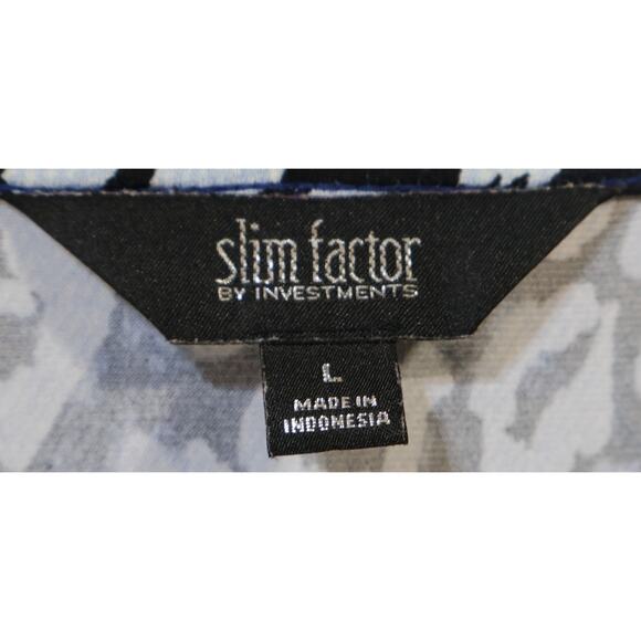 SLIM FACTOR by Investments Blue Leopard Surplice Asymmetrical Hem Size L - Picture 4 of 5